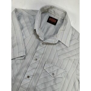 Vtg Stir-Ups Large Short Sleeve Pearl Snap Light Blue Western Shirt USA